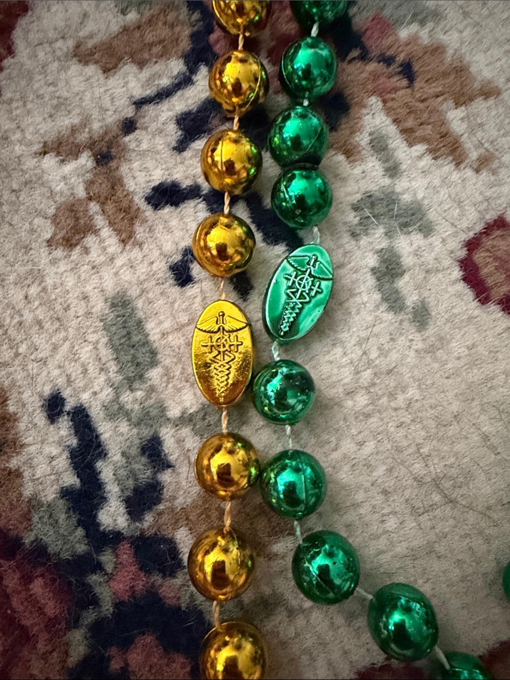 Green and gold beads